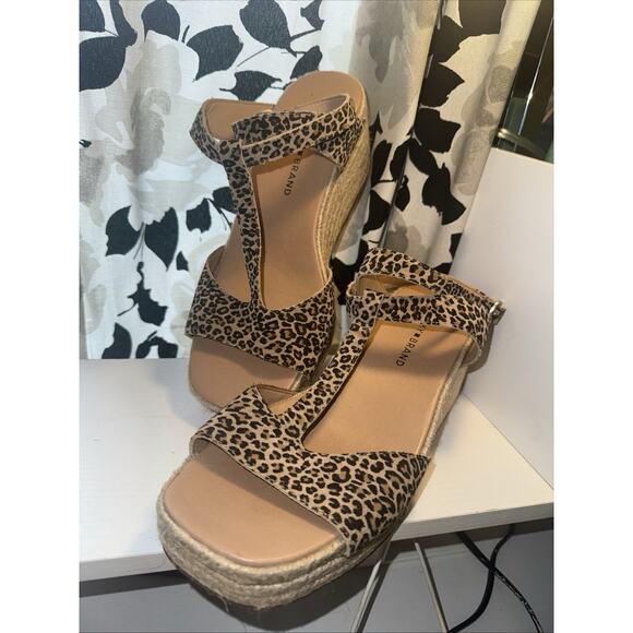 Y2K Lucky Brand Platform Wedge Sandals Leather / Suede Upper Cheetah 9.5m - Picture 2 of 8